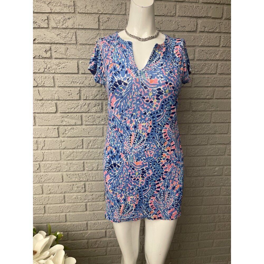 Lilly Pulitzer Women Short Sleeve Multicolored Linen Tunic / Mini Dress Size XXS
